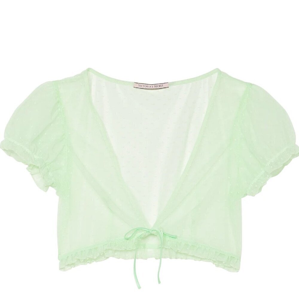 New! Victoria’s Secret Green Sheer Dotted Mesh Cap Sleeve Crop Top 4118